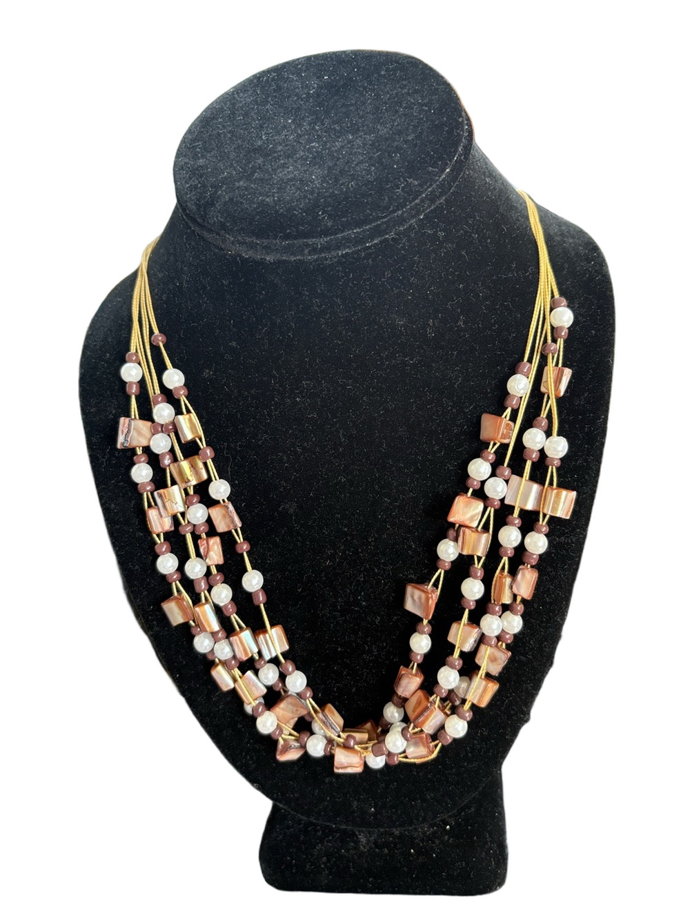 Boho Multi-Strand Mother Pearl like accent Necklace